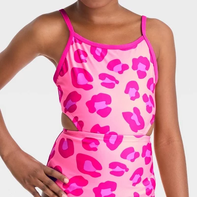 Girls' Oversized Leopard Spot One Piece Swimsuit - Cat & Jack™ 1 Girls' Oversized Leopard Spot One Piece Swimsuit - Cat & Jack™