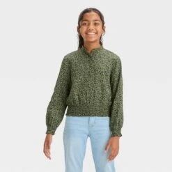 Girls' Long Sleeve Woven Shirt - Cat & Jack™ -Cat & Jack GUEST 04730e6a 3e6a 402f bc44 c099adb369ad