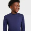 Boys' Solid Long Sleeve Rash Guard Swim Shirt - Cat & Jack™ Navy Blue
