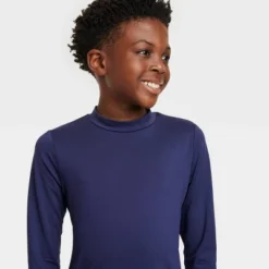 Boys' Solid Long Sleeve Rash Guard Swim Shirt - Cat & Jack™ Navy Blue