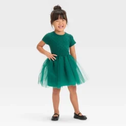 Toddler Girls' Dot Short Sleeve Knit Tulle Dress - Cat & Jack™ Green -Cat & Jack GUEST 08ec53ed a554 452a a22c 4a36e538f7e9