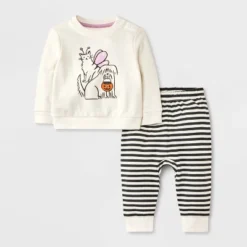 Baby 2pc Halloween Dog & Cat Trick-Or-Treating French Terry & Jogger Pants Set - Cat & Jack™ Cream -Cat & Jack GUEST 0925f2cc 2aa3 4449 97c4 f3f219905c31