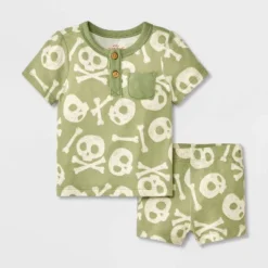 Baby 2pc Halloween Skull & Bones T-Shirt & Bloomer Set - Cat & Jack™ Green -Cat & Jack GUEST 09bbb474 cdd1 41ce 96ac 44d74dcd8d11