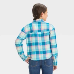 Girls' Long Sleeve Button-Down Plaid Shirt - Cat & Jack™