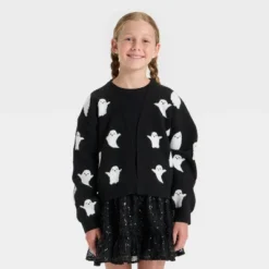 Girls' Long Sleeve Halloween Cardigan Sweater - Cat & Jack™ Black -Cat & Jack GUEST 0e2c98a6 0261 402d 8cb0 a30cdae5b1e4
