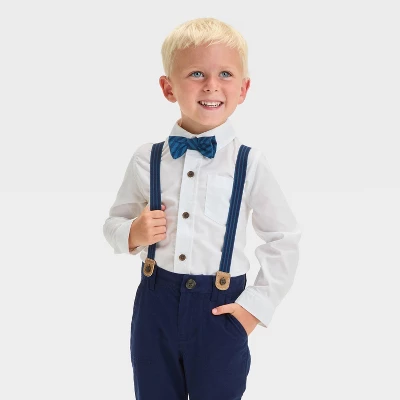 Toddler Boys' Long Sleeve Button-Down Shirt And Suspender Pants Set - Cat & Jack™ White 2 Toddler Boys' Long Sleeve Button-Down Shirt And Suspender Pants Set - Cat & Jack™ White - Image 2