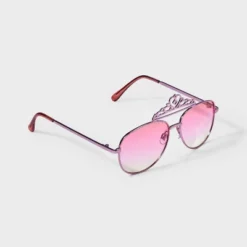 Girls' Crown Aviator Sunglasses - Cat & Jack™ Metallic Pink: UV Protection, Adjustable Nose Pads