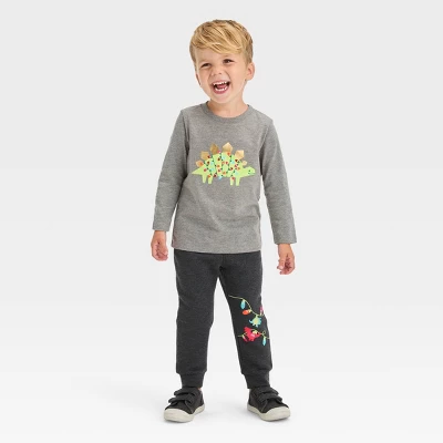 Toddler Boys' 2pc Long Sleeve Graphic T-Shirt And Fleece Jogger Pants Set - Cat & Jack™ Charcoal Gray 3 Toddler Boys' 2pc Long Sleeve Graphic T-Shirt And Fleece Jogger Pants Set - Cat & Jack™ Charcoal Gray - Image 3