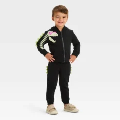 Toddler Boys' Glow In The Dark Dino Halloween Zip-Up Sweatshirt - Cat & Jack™ Black -Cat & Jack GUEST 122dbd92 3519 41fc 9e2c 0927290b5d88