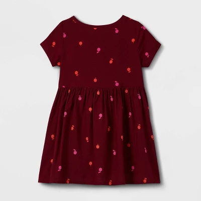 Toddler Girls' Apple Button-Front Short Sleeve Dress - Cat & Jack™ Burgundy 12M 1 Toddler Girls' Apple Button-Front Short Sleeve Dress - Cat & Jack™ Burgundy 12M