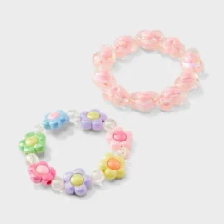 Girls' 2pk Flowers And Hearts With Beads Stretch Bracelet Set - Cat & Jack™️: Acrylic, Pull-On, 3 Years And Up -Cat & Jack GUEST 14f0d72b 0f59 47b9 8ecf 8da5c8169a64