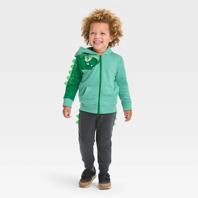 Toddler Boys' Dinosaur Printed French Terry Zip-Up Hoodie Sweatshirt - Cat & Jack™ Aqua Green 2 Toddler Boys' Dinosaur Printed French Terry Zip-Up Hoodie Sweatshirt - Cat & Jack™ Aqua Green - Image 2