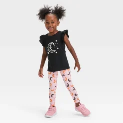 Toddler Girls' Moon 'Glow In The Dark' Short Sleeve Top & Leggings Set - Cat & Jack™ Black -Cat & Jack GUEST 1a4698d3 41cd 455c ac7a b57927caa288