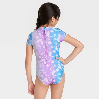 Girls' Mermaid One Piece Rash Guard - Cat & Jack™ 2 Girls' Mermaid One Piece Rash Guard - Cat & Jack™ - Image 2