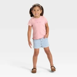Toddler Girls' Short Sleeve Flower Ribbed T-Shirt - Cat & Jack™ Light Mauve 3T -Cat & Jack GUEST 1dd0c84e 411b 453c 880d 73e36bc4bb32 3