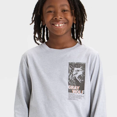Boys' Long Sleeve 'Gray Wolf' Graphic T-Shirt - Cat & Jack™ Light Gray 1 Boys' Long Sleeve 'Gray Wolf' Graphic T-Shirt - Cat & Jack™ Light Gray