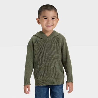 Toddler Boys' Waffle Hooded Sweater - Cat & Jack™ Olive Green 3 Toddler Boys' Waffle Hooded Sweater - Cat & Jack™ Olive Green - Image 3