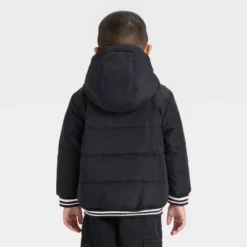 Toddler Boys' Varsity Striped Heavyweight Puffer Jacket - Cat & Jack™ Black