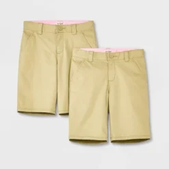 Girls' 2pk Uniform Chino Shorts - Cat & Jack™ Khaki -Cat & Jack GUEST 277d01f0 9813 4694 9051 e4aa31df5c84