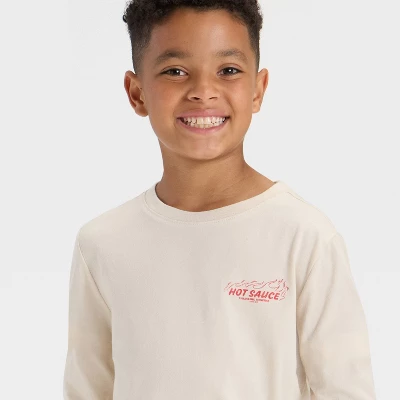 Boys' Long Sleeve 'Hot Sauce' Graphic T-Shirt - Cat & Jack™ Beige 1 Boys' Long Sleeve 'Hot Sauce' Graphic T-Shirt - Cat & Jack™ Beige