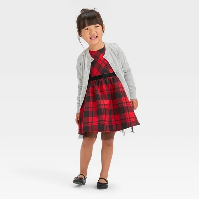 Toddler Girls' Plaid Dress - Cat & Jack™ Red 2 Toddler Girls' Plaid Dress - Cat & Jack™ Red - Image 2