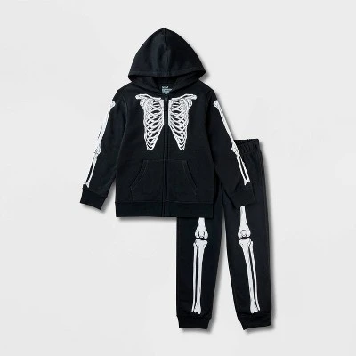 Kids' Adaptive Halloween Skeleton Fleece Hoodie And Jogger Pants Set - Cat & Jack™ Black 4 Kids' Adaptive Halloween Skeleton Fleece Hoodie And Jogger Pants Set - Cat & Jack™ Black - Image 4