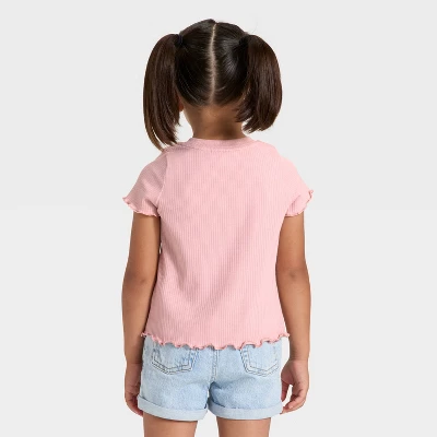 Toddler Girls' Short Sleeve Flower Ribbed T-Shirt - Cat & Jack™ Light Mauve 18M 2 Toddler Girls' Short Sleeve Flower Ribbed T-Shirt - Cat & Jack™ Light Mauve 18M - Image 2