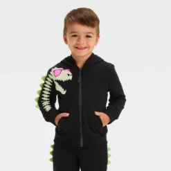Toddler Boys' Glow In The Dark Dino Halloween Zip-Up Sweatshirt - Cat & Jack™ Black -Cat & Jack GUEST 31bc9b6e 006f 4a95 bef6 4bf9666d5a4a
