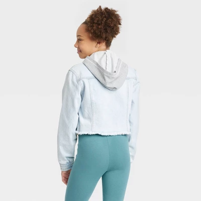 Girls' Hooded Jean Jacket - Cat & Jack™ Light Wash 1 Girls' Hooded Jean Jacket - Cat & Jack™ Light Wash