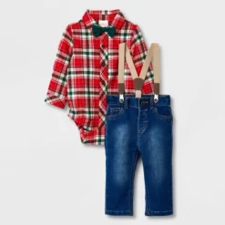 Baby Boys' Holiday Plaid Suspender Top & Bottom Set - Cat & Jack™ Red -Cat & Jack GUEST 350027e0 efa4 4b76 b1a8 968c4e821774
