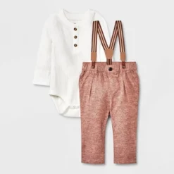 Baby Boys' Jaspe Flannel Suspender Set - Cat & Jack™ Cream -Cat & Jack GUEST 3570cbf5 1cfe 44d1 bd4b 1c18512ae8f4