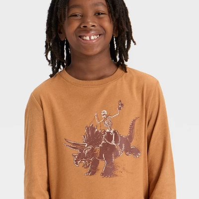 Boys' Long Sleeve Skeleton Rodeo Graphic T-Shirt - Cat & Jack™ Brown 1 Boys' Long Sleeve Skeleton Rodeo Graphic T-Shirt - Cat & Jack™ Brown