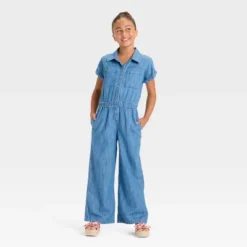 Girls' Short Sleeve Jumpsuit - Cat & Jack™ Blue Denim -Cat & Jack GUEST 377ad418 1f68 4244 b07e 5c8935f1e1e5