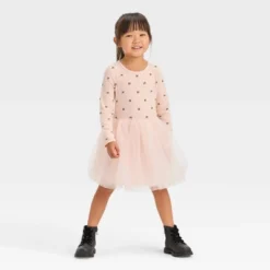 Toddler Girls' Bow-Tie Long Sleeve Knit Tulle Dress - Cat & Jack™ Pink -Cat & Jack GUEST 39ecf1db 92eb 463e 92a1 d2ae20f26cc3