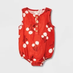 Baby Floral Gauze Tank Henley Romper - Cat & Jack™ Red -Cat & Jack GUEST 3c47c6e4 8c28 4fad 9556 e437234d833f