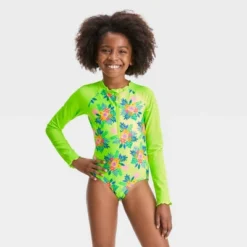 Girls' Aloha Floral One Piece Rash Guard Swimsuit - Cat & Jack™ Lime Green -Cat & Jack GUEST 3f9d2109 5c02 4223 b476 e6175061d8a0