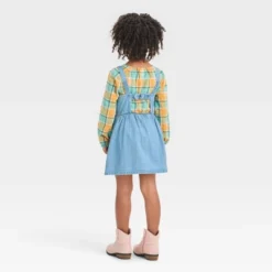 Toddler Girls' Plaid Long Sleeve Top & Denim Skirtall Set - Cat & Jack™ Blue