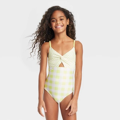 Girls' Gingham Check One Piece Swimsuit - Cat & Jack™ Green 3 Girls' Gingham Check One Piece Swimsuit - Cat & Jack™ Green - Image 3
