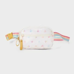 Girls' Heart Print Fanny Crossbody Bag - Cat & Jack™️ White: Adjustable Strap, Lightweight Miniature Design, Woven Polyester -Cat & Jack GUEST 438e4bcf e746 49e6 a307 2147dee5ca32