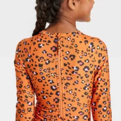 Girls' Spots Of Fun Long Sleeve One Piece Rash Guard Swimsuit - Cat & Jack™️ Orange
