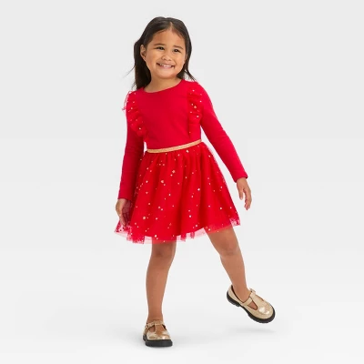 Toddler Girls' Tulle Dress - Cat & Jack™ Red 2 Toddler Girls' Tulle Dress - Cat & Jack™ Red - Image 2