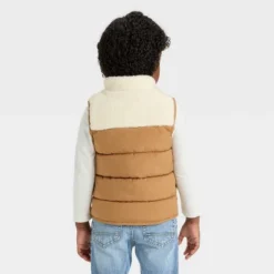 Toddler Boys' Dressy Faux Shearling Puffer Vest - Cat & Jack™ Brown