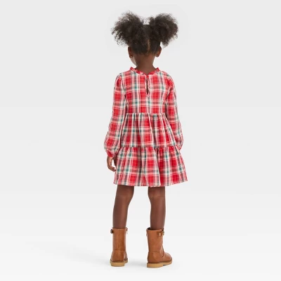 Toddler Girls' Plaid Long Sleeve Dress - Cat & Jack™ 1 Toddler Girls' Plaid Long Sleeve Dress - Cat & Jack™