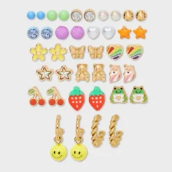 Girls' 20k Bright Cherries And Smileys Earring Set - Cat & Jack™️: Nickel-Free Metal, Post Closure, Drop, Hoop, Stud Styles -Cat & Jack GUEST 516c9632 d9a9 4bdd 92be 7ddf8f6872a9