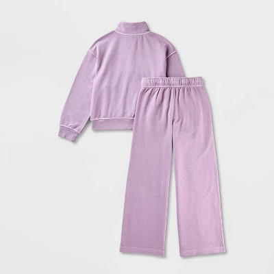 Girls' Adaptive French Terry Sweater Top & Bottom Set - Cat & Jack™ Mauve Purple 1 Girls' Adaptive French Terry Sweater Top & Bottom Set - Cat & Jack™ Mauve Purple