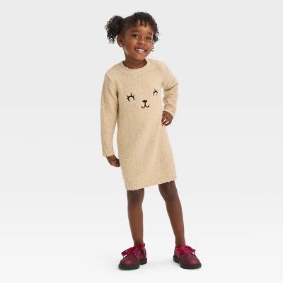 Toddler Girls' Teddy Bear Printed Dress - Cat & Jack™ Beige 2 Toddler Girls' Teddy Bear Printed Dress - Cat & Jack™ Beige - Image 2