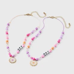 Girls' 2pk BFF With Daisy Charms Necklace Set - Cat & Jack™️: Lobster Claw Clasp, 3 Inch Extender
