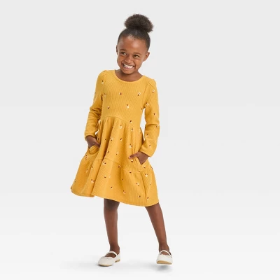 Toddler Girls' Floral Cozy Dress - Cat & Jack™ Yellow 2 Toddler Girls' Floral Cozy Dress - Cat & Jack™ Yellow - Image 2