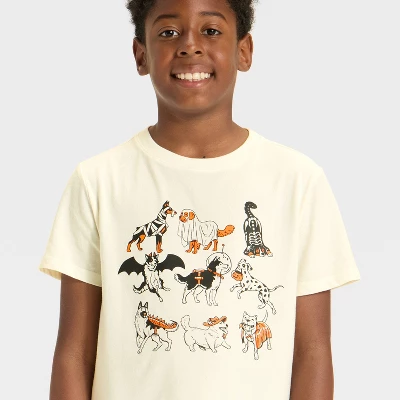 Boys' Short Sleeve Halloween Dogs Graphic T-Shirt - Cat & Jack™ Cream 1 Boys' Short Sleeve Halloween Dogs Graphic T-Shirt - Cat & Jack™ Cream