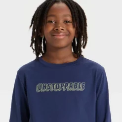 Boys' Long Sleeve 'Unstoppable' Graphic T-Shirt - Cat & Jack™ Navy Blue